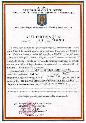 autorizare instalare sisteme incendiu mic